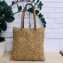 1 bolsa feminina feita à mão, grande capacidade, nova bolsa de ombro moderna com cores contrastantes, bolsa tote de palha versátil para deslocamento diário. Adequado para festas, reuniões, presentes, presentes de aniversário e deslocamentos diários