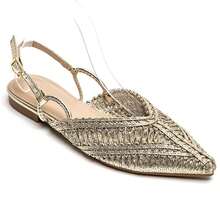 Sandals Plate Tresses à Bout Pointu Avec Bride Réglable – Élégance Estivale Chic - Gold - View 3