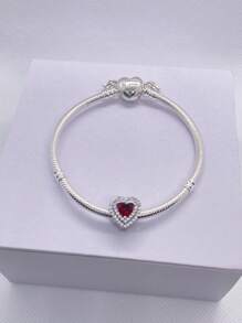 1 pièce 2025 Nouveau bracelet de mode haut de gamme pour femmes DIY meilleures . Bracelet à perles avec bouton strass et charms cœur rouges brillants. Convient pour un port quotidien, idéal pour la Saint-Valentin, la Fête des Mères, les fêtes entre dames, un cadeau d'amour romantique, un bracelet à breloques