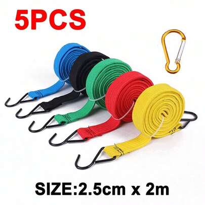 5 Pack Heavy Duty Flat Elastic Rope Bungee Cords With Hooks For Luggage/Car/Tent