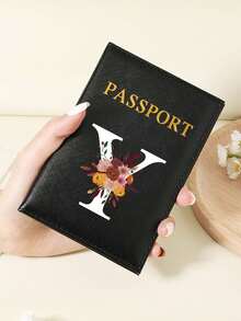 1pc A-Z 26 Letters Fashionable Letter Print Stylish Burgundy Passport Cover, Premium PU Leather Passport Wallet With Multi-Card Pockets For Credit Cards, Boarding Passes, And IDs Graduation - Burgundy - View 145