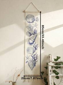 1Pc Nautical Seashell Tapestry Wall Hanging With Tassels – Coastal Beach Theme Coral Starfish Shell Banner For Bathroom Bedroom Living Room, Ocean Marine Vintage Wall Decor For Summer Coastal Cottage