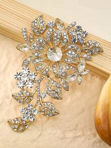 1 PC Elegant High Grade Rhinestone Large Flower Brooch, Wedding Party Fashionable Costume Jewelry Accessory, Suitable For Daily Wearing, Best Gift - Grace - View 2