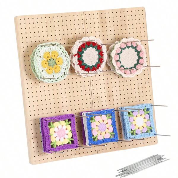 1 Stück handgemachtes Häkel-Blockbrett, Bambus Häkel-Blockmatten mit 10 Stecknadeln, komplettes Set für Häkeln und Stricken, perfektes Geschenk für Strickliebhaber