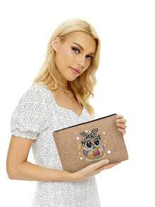 Cute Owl Who Loves Ice Cream Letter Cartoon Printed Cosmetic Bag, Cosmetic Bag, Print Cosmetic Bag, Makeup Bag, Gift For Girls, Cute Retro Simple Fashion Letter Pattern Printed Bag Storage Bag, Cosmetic Pouch For Small Items Storage, Storage Bag Suitable For Personal Travel Cosmetics Storage, For Holiday Beach, Bathroom Collection, Bedroom Collection, Large Capacity
