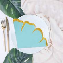 20pcs/40pcs/100pcs Blue Floral Scalloped Paper Napkins With Golden Foil Edges Flower Petal Luncheon Napkins Cocktail Napkins Dinner Napkins For Birthday Wedding Bridal Shower Gender Reveal Tea Party & More Events