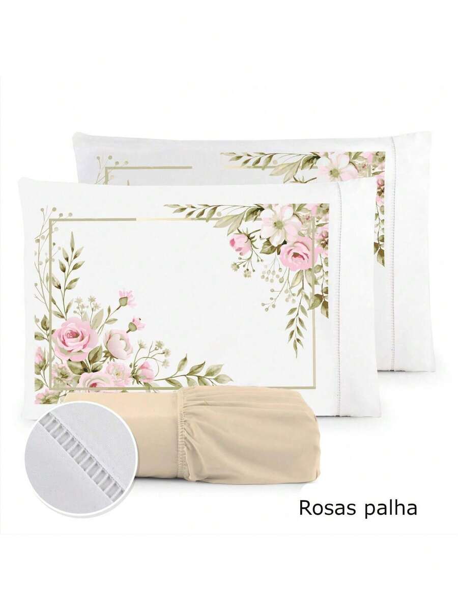 3-Piece Sheet Set 400 Thread Count For Queen King Single Bed Micropercal - 稻草玫瑰 - 查看 1