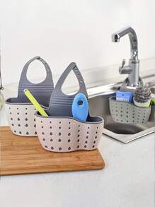 1pc Modern Adjustable Kitchen Sink Organizer - Multifunctional Plastic Hanging Basket With Drainage, Dish Rack, And Storage For Sponges, Fruits & Vegetables, Drying Rack, Sink Drain Rack, Soap Sponge Holder, Kitchen Supplies
