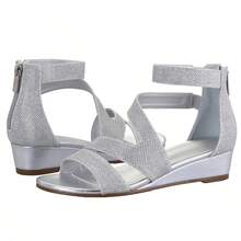 PENNYSUE Women's Low Wedge Sandals Wide Width Ankle Strap Open Toe With Zipper Summer Dress Shoes - 銀色 - 查看 2