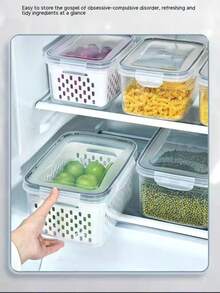 12pcs Food Storage Container Set With Ventilated Lids - Reusable, Airtight, And Stackable Kitchen Organizers For Fruits, Vegetables, And Dry Foods - Uncharged, Durable Material - Black and White - View 4