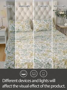 4件套100%涤纶印花床上用品套装（2个枕套+1个床单+1个床笠），现代涤纶床上用品套装，四季皆宜