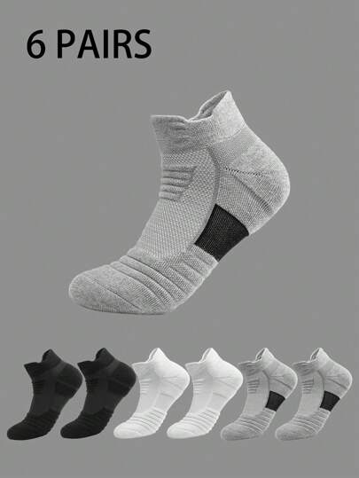 1/3/6 Pairs Thick Sports Short Socks For Men, Moisture-Wicking Tennis, Badminton, Running, Basketball Socks, Fall