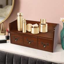 HOHOBLA Desk Organizer With 3 Drawers, Wooden Apothecary Cabinet Desktop Storage Shelf File Holder With Label Boxes, Makeup Organizer Filing Case For Office Bedroom Home, L15.2*W5.7*H7.3in - 棕色 - 查看 5