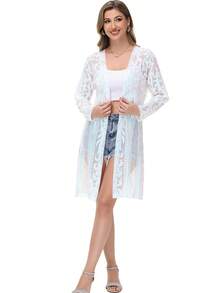 Women's Sparkly Sequin Cardigan Long Sleeve Open Front Glitter Kimono - 白色 - 查看 6