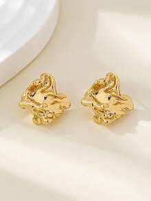 1 Pair Fashionable & Elegant Simple Geometric Asymmetrical Stud Earrings For Women - Golden - View 3
