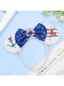 1 件头带，可爱卡通老鼠耳朵头带，亮片蝴蝶结头饰发饰，适合女士男士生日派对