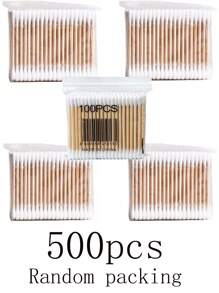 500/300/100pcs Cotton Swabs, Double-Ended Cotton Swabs, Household, Cosmetics, Makeup Remover And Ear Cleaning Cotton Swabs, Ultra-Portable, Suitable For Travel(Packing Random)