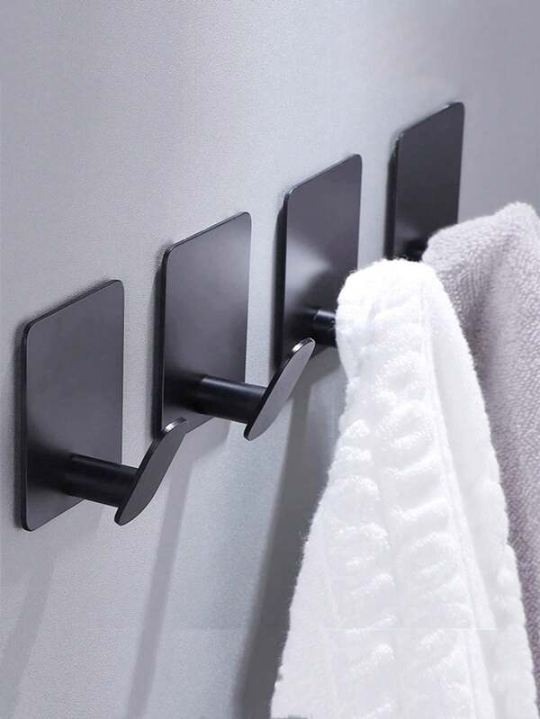 2 Pieces, Stylish And Simple Stainless Steel Hook, Black And Silver No Punch Sticky Hook, Bathroom Hook, Coat Hook Behind The Door Metal Hook
