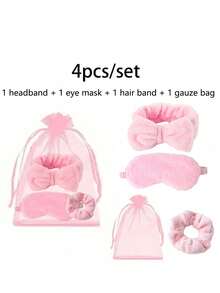 8pcs/4pcs Spa Party Supplies Set, Sleepover Party Favors, Includes 2/1 Bow Headbands, 2/1 Plush Sleep Masks, 2/1 Fluffy Hair Scrunchies, 2/1 Organza Gift Bags, Great For Weddings, Bachelorette Parties, Bridal Shower Gifts, Party Favors - Multicolor - View 7