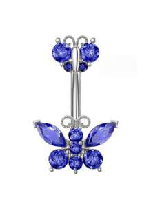 Blue Stainless Steel CZ Heart Dragon Butterfly Navel Belly Button Ring Piercing Jewelry For Women