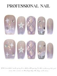 10 Peças Unhas Artificiais Curtas com Efeito de Olho de Gato, Unhas Postiças Reutilizáveis de Longa Duração para Salão de Manicure Profissional, Suprimentos de Unhas