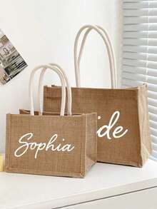 Bolsas de lona personalizadas para damas de honor, bolsas personalizadas para despedida de soltera, bolsas de regalo para fiestas de novias, recuerdos de boda, bolsa de playa, regalo personalizado, bolsa de maquillaje, accesorios de viaje multifuncionales, ahorro de espacio, exquisita letra, elegante, ordenada, casual, básica, regalos únicos para chicas, regalos ideales para ella, novia, familia, amigos para aniversarios, de gran capacidad, versátil, multiusos, colorida, linda, adorable, contratada, divertida, Kawaii, Y2K, minimalista, para ir y venir, vestimenta informal de negocios, personalizada, única, personalizada, regalos ideales para él, regalos ideales para ella, para vacaciones/al aire libre/excursiones/viajes/estadio/deportes/escalada, para negocios/ir y venir/trabajo/oficina, vacaciones - Caqui - Ver 4