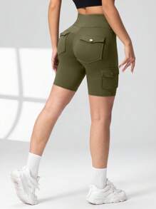 Pantaloncini cargo a vita alta da donna, controllo pancia, lunghezza interno gamba 12,7 cm, pantaloncini atletici da allenamento