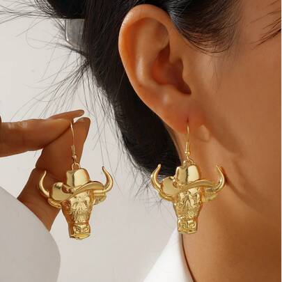 1 对复古西部牛仔哥特朋克牛头金属耳钉，适合日常通勤、办公室、线下活动、派对、搭配服装、聚会