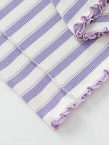 Balabala Girls' Ruffled Stripe Tee, Sweet & Breathable Summer Wear - Purple and White - View 7