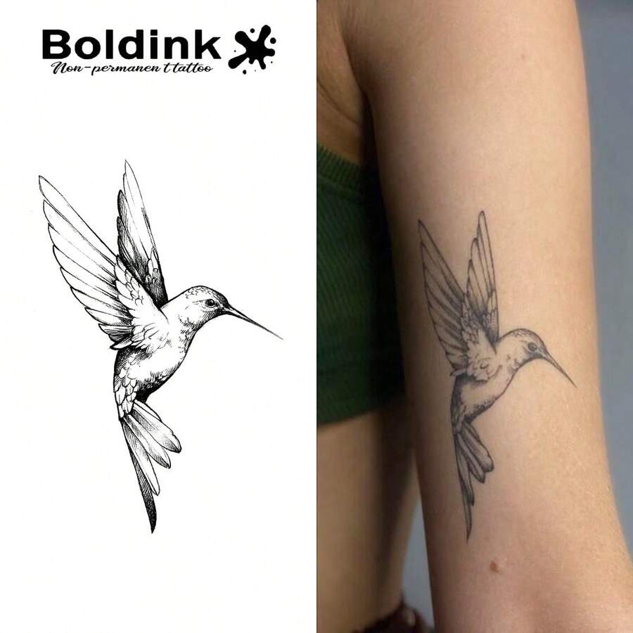 Boldink 非永久性纹身技术，动物和鸟类纹身图案，简约而优雅，自然哑光效果，防水临时纹身，持续 1-2 周，易于使用，看起来很棒，临时纹身 - 黑色 - 查看 1