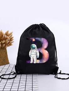 1pc A-Z Astronaut Pattern Letter, Outdoor Sports Bag, Outdoor Football Backpack, Basketball Backpack, Boys Girls Outdoor Sports Hiking Backpack, Large Capacity Lightweight Drawstring Bag - Multicolor - View 5