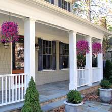 Artificial Hanging Flower Basket For Outdoor, Silk Moring Glory Flowers And Eucalyptus Leaves With Green Vines, UV-Resistant, Suitable For Wall, Home, Porch, Patio - Multicolor - View 5