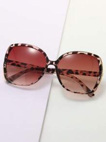 1pc Plastic Frame Oval Leopard Pattern Sunglasses For Women, Gradient Hollow Design, Suitable For Summer Beach Travel Outfit For Summer Beach Vacation,Outdoor,Travel