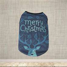 Dog Tank Tops Christmas Clothes Cute Elk Letter Print Sleeveless T-Shirt Pet Lightweight Soft Dog Clothes For Puppy Cats
