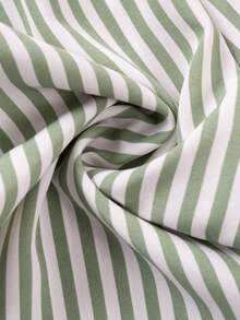 2pcs Girls Striped Ruffle Trim Short Sleeve Top And Wide Leg Pants Set, Summer - Green - View 9