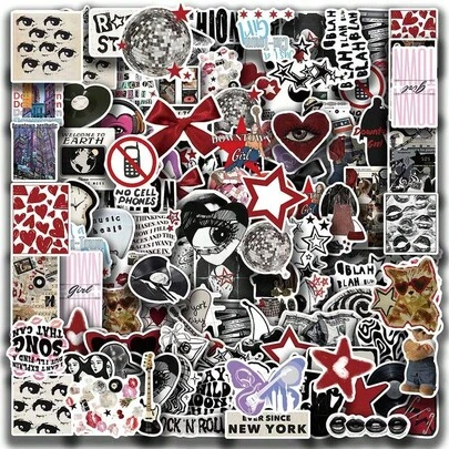 100张/包 复古Y2K少女河豚美学神秘贴纸，可爱卡通趣味动漫美学标签贴纸，适用于剪贴簿、装饰、礼物、奖励、激励青少年、学习用品、返校剪贴簿用品，趣味贴纸，笔记本电脑贴纸，Kindle手机贴纸