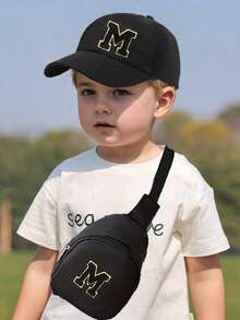 2pcs Kids Baseball Cap With Mini Pouch, Boys/Girls Camping Hat, UV Protection, Strap, Bucket Hat, Suitable For 1-3 Years Old Children - Black - View 5