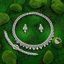 Lujoso conjunto de joyas de 4 piezas con circonia cúbica para mujeres, ideal para bodas en Nigeria y Arabia Saudita. Incluye 4 piezas de accesorios de joyería