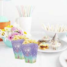 6pcs/12pcs Undersea Themed Purple Series Fish Tail Design Disposable Popcorn Boxes, Pastel Purple Mermaid Tail Pattern Disposable Party Supplies Tabletop Decor Popcorn Boxes, Suitable For Storing Fries, Popcorn, Snacks For Gatherings, Birthday Parties, Picnics, Holiday Parties