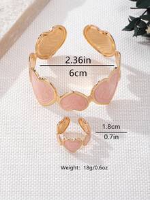 两件套时尚珐琅金属心形手链和戒指套装，适合女士日常和节日装扮，礼品 - 愛心 - 查看 4