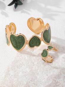 两件套时尚珐琅金属心形手链和戒指套装，适合女士日常和节日装扮，礼品 - 愛心 - 查看 5