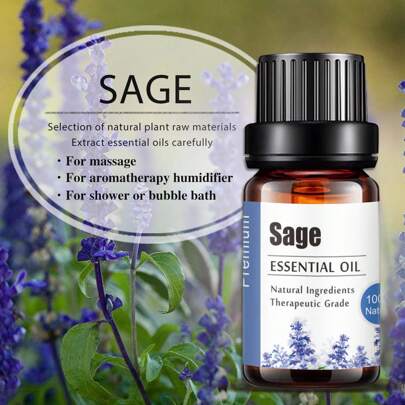 1 botella de Aceite Esencial de Salvia KANHO Aromatherapia 10ml 0.33fl.Oz Selección de ingredientes naturales a base de materias primas vegetales naturales, añade fragancia para difusores, humidificadores, regalo para amigos KH-020