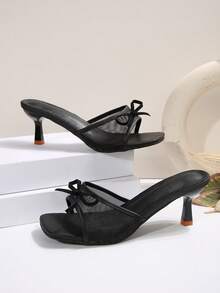 黑色露趾网眼夏季新款时尚细高跟凉鞋，简约百搭女士正装凉鞋 - 黑色 - 查看 6