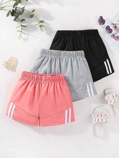 少女夏季三件套：运动衫、2条纹短裤套装，非常适合户外活动