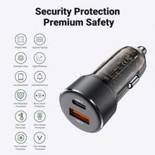 ACEFAST ACEFAST 60W Dual-Port Car Charger USB-C PD3.0 & USB-A QC3.0 Fast Charger Adapter For Phones Tablets