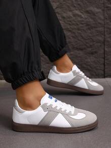 Giày thể thao đa năng cho nam và nữ, size 36-45, giày đế bằng buộc dây, giày thể thao cho học sinh, giày tập thể dục trong nhà - trắng - Xem 7