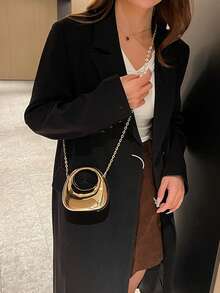 Acrylic Crescent Moon Box Shaped Handbag, Mini Palm Bag,Fashionable Versatile Chain Shoulder Crossbody Bag, Suitable For Lipsticks, Earphones, Etc. - Gold - View 8