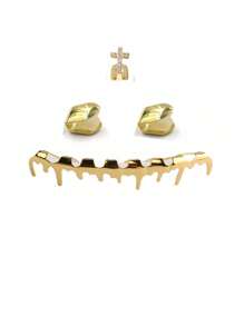 1 set de bijoux en forme de croix et de dent en zircone cubique, surface lisse, cadeau unisexe hip-hop, accessoire de décoration de fête et de club réglable, avec instructions d'assemblage de l'attachement pour la dent