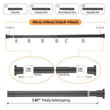 1 Stück einstellbare Metall-Teleskopstange (Grau) - Keine Bohrung Federspannung Gardinenstange 31"-98", Schwerlast Dusch- & Fenstervorhangstange für Badezimmer, Wohnmobil, Kleiderschrank, Wohnzimmer, Schlafzimmer - Einfache Installation Heim-Badezimmer-Dekoration Herbst-Dekoration Badezimmer-Accessoires Schulanfang