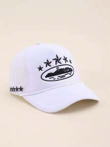1pc Embroidered 5-Star Baseball Cap With Mesh Breathable Fabric, Adjustable Visor Sun Hat For Outdoor Travel Beach, Suitable For Men & Women, Y2K Style
